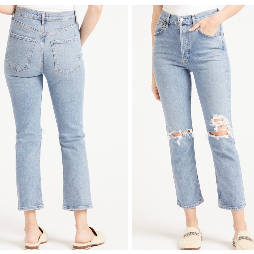 AGOLDE Riley High Rise Straight Crop Distressed Whiplash